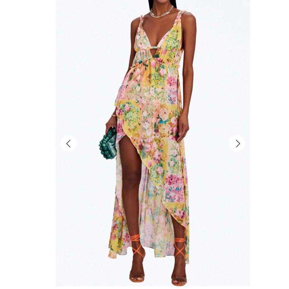 New For Love & Lemons Women's Madison Floral Maxi Dress Multicolor Size Large - Picture 2 of 13